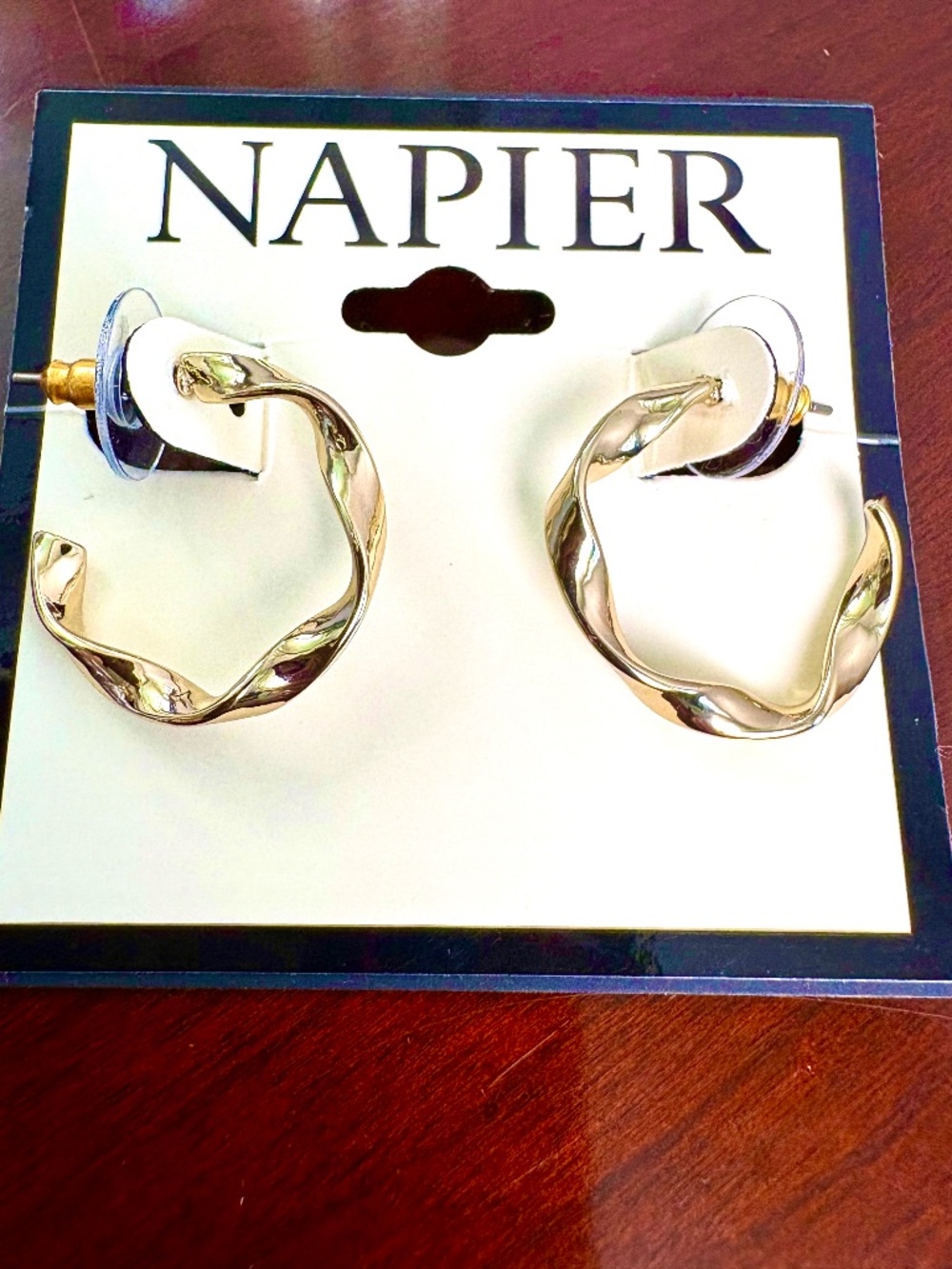 Napier Gold Tone Wavy Hoop Earrings